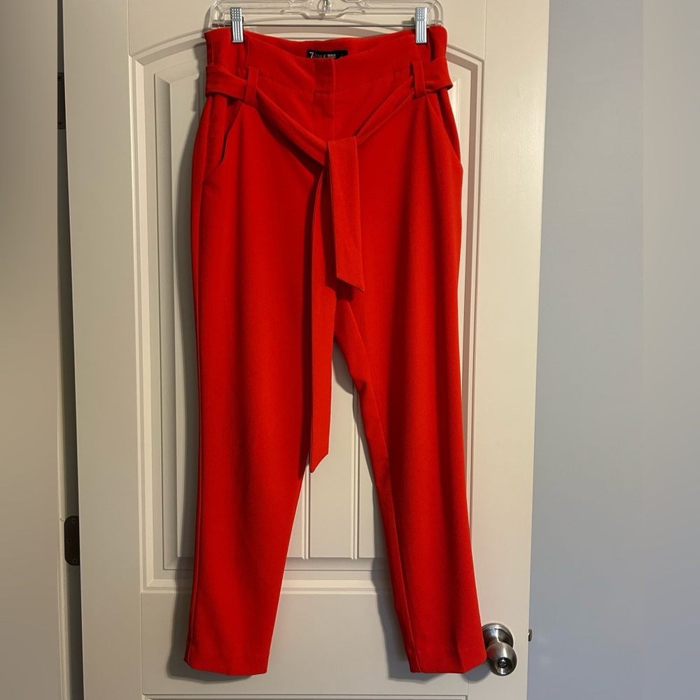 New York & Company Vibrant Tomato Red Tie-Waist Pants